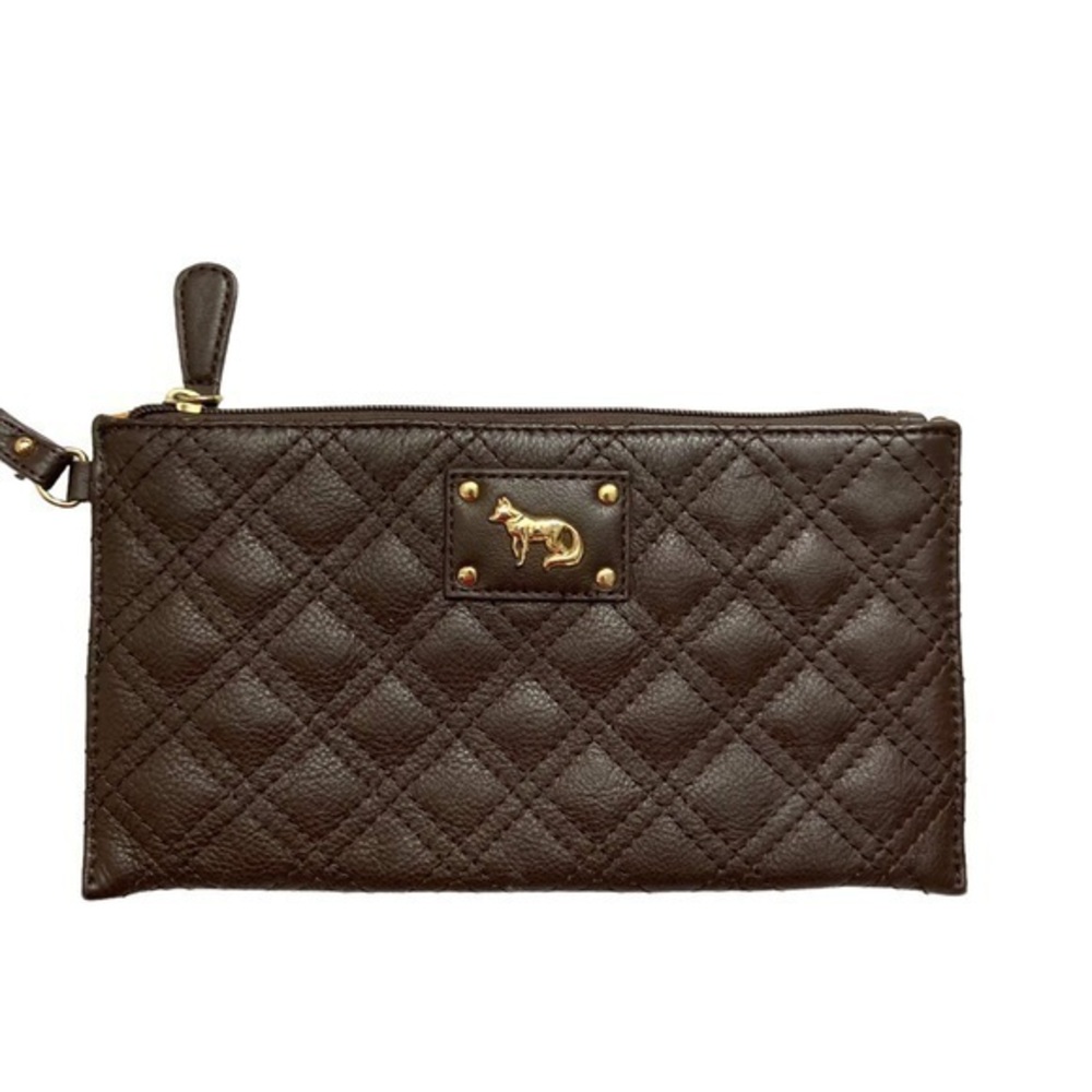 Emma fox brown leather quilted wristlet clutch bag